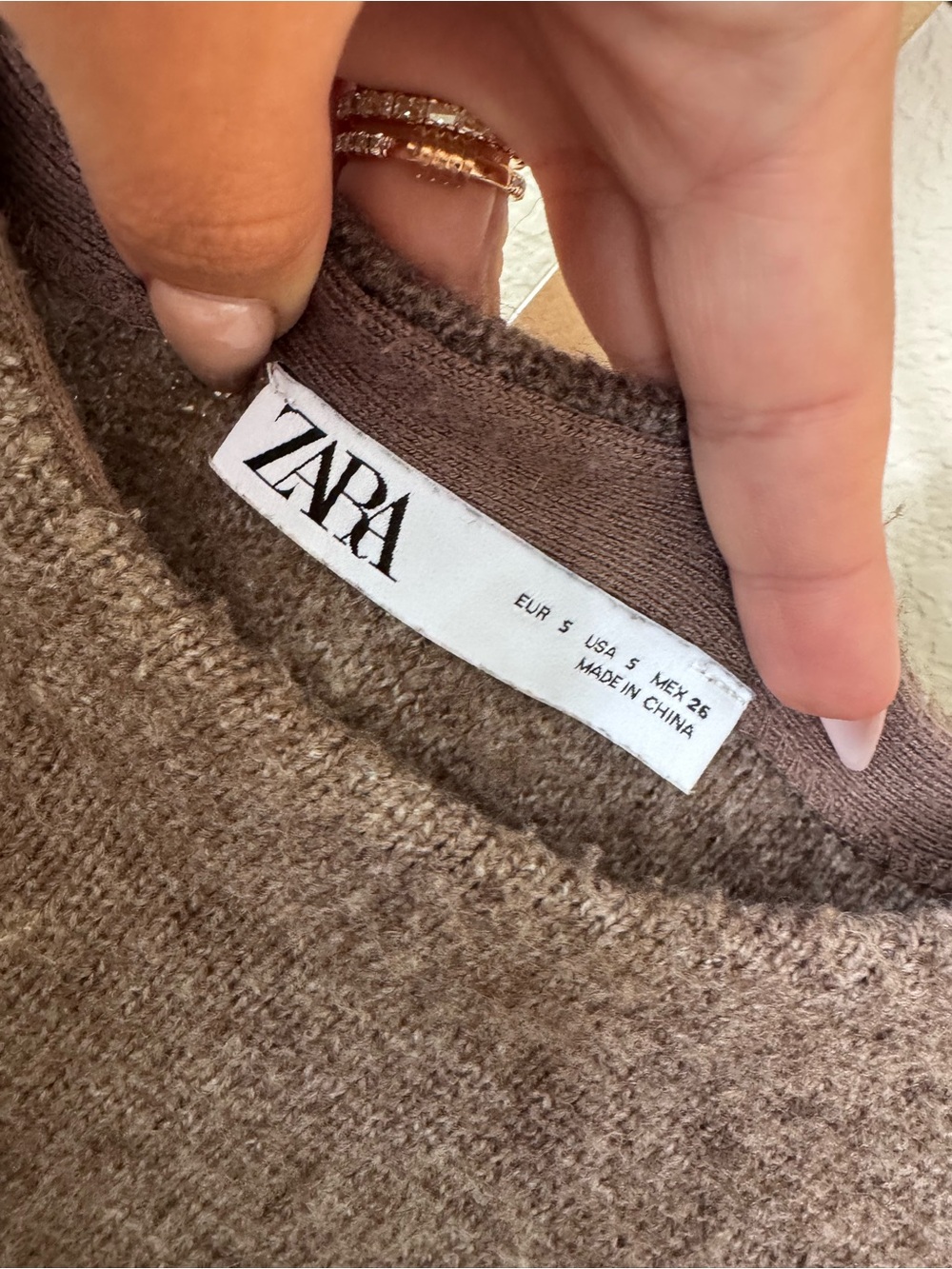 Zara Taupe Long-Sleeve Knit Fit-and-Flare Dress - Picture 2 of 2